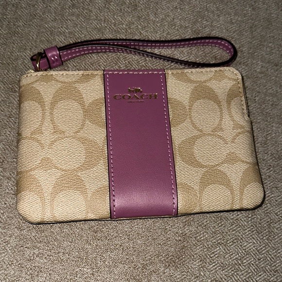Coach Tan and Purple Wristlet - Picture 1 of 7
